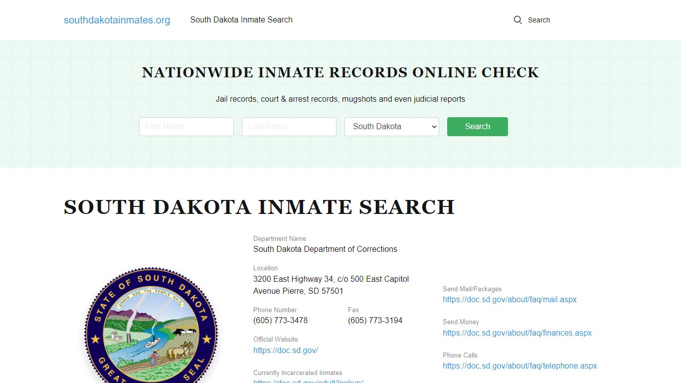 South Dakota Offender Lookup - SD DOC Inmates